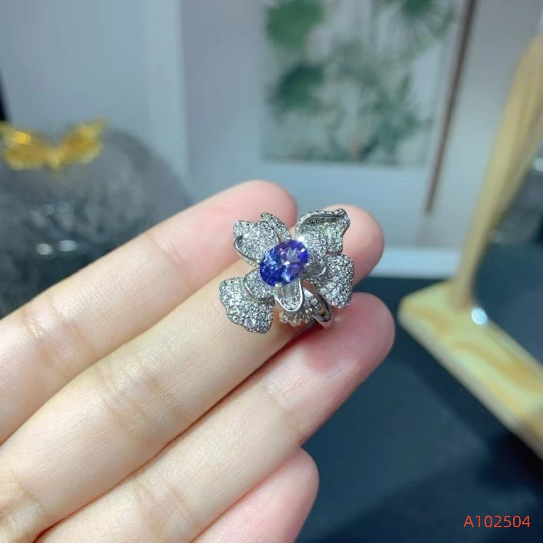 

KJJEAXCMY Natural Tanzanite Flower Women's Ring S925 Sterling Silver Crafted Embedded Luxury Fine Jewelry Birthday Party Gift