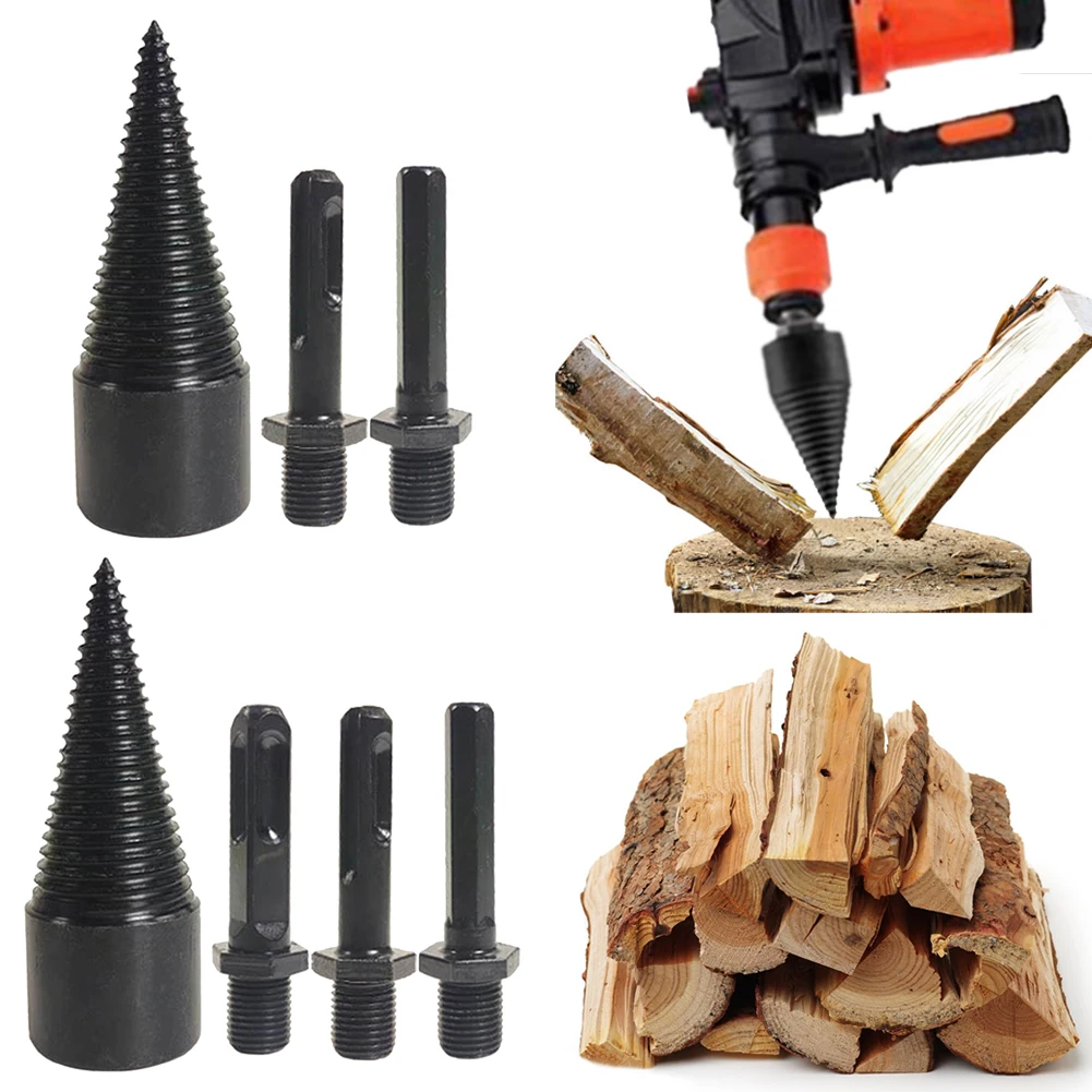 32mm Firewood Splitter Driller Square/Round/Hexagonal Shank Firewood Splitting Drill Bit Electric Drill Wood Splitter for Wood