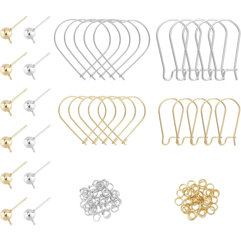 

2 Colors Earrings Findings 12pcs Ball Stud Earring with 24pcs Hoop Earring and 80pcs Open Jump Rings Stainless Steel Earrings