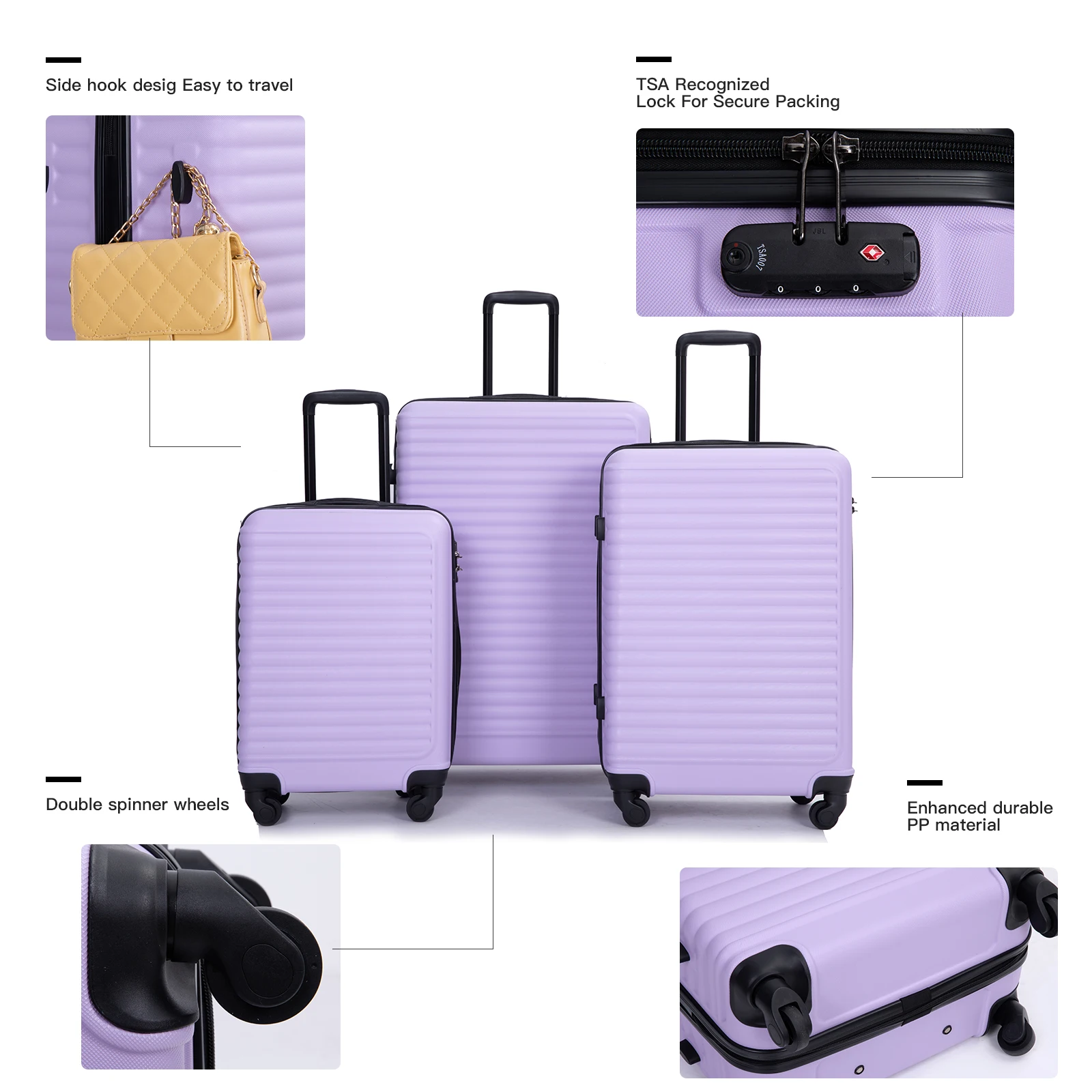 Travelhouse Hardshell Suitcase ABS+PC Luggage Sets Lightweight Durable Suitcase with TSA Lock,3-Piece Set (20/24/28)