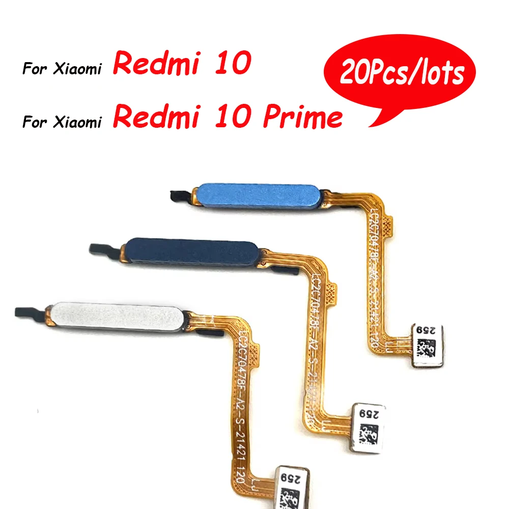 20Pcs，For Xiaomi Redmi 10C / Redmi 10 Prime Fingerprint Sensor Home Return Key Menu Power Button Flex Ribbon Cable