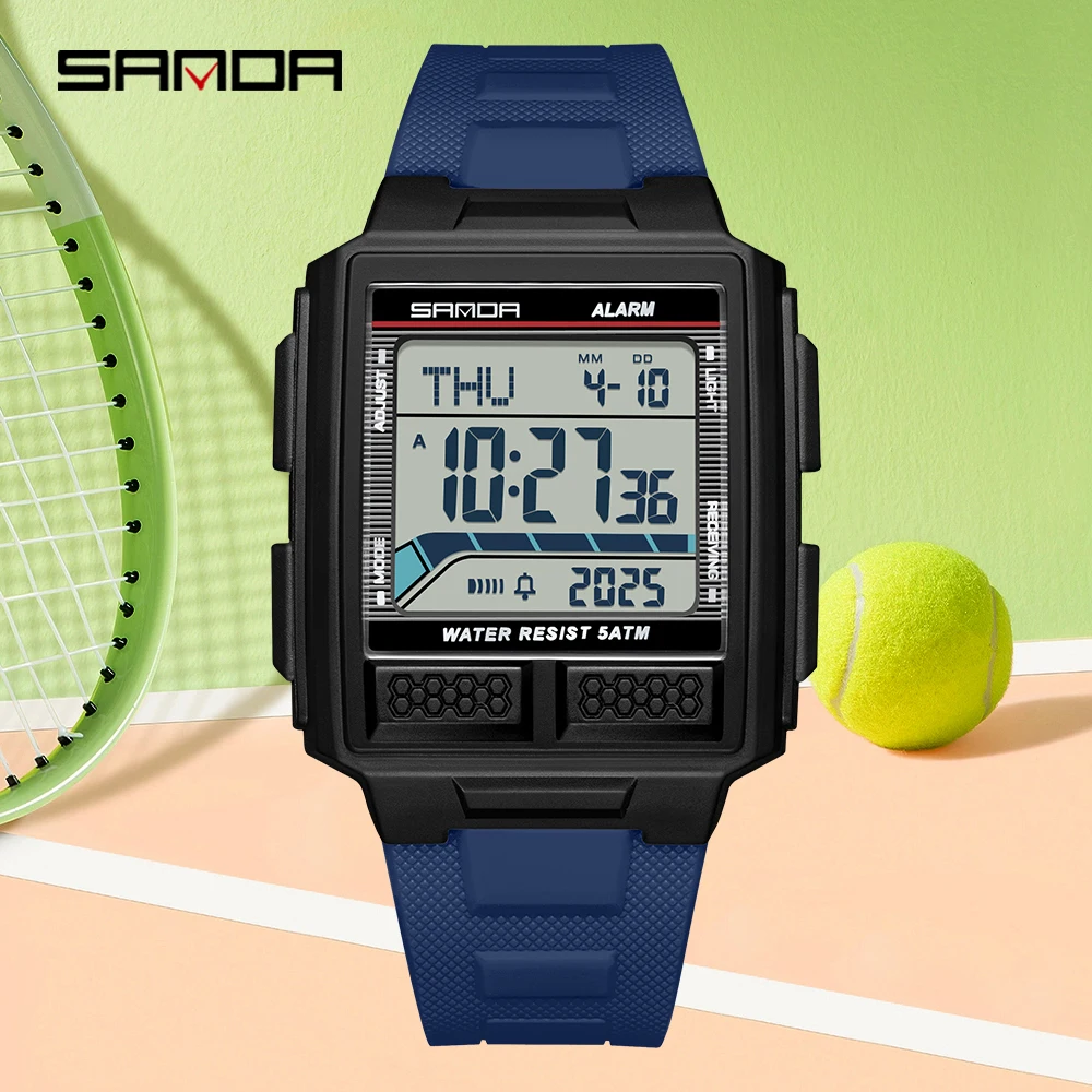SANDA 2212 الرياضة ساعة إلكترونية للرجال متعددة الوظائف التقويم مضيئة العد التنازلي مقاوم للماء طالب ساعة رقمية reloj hombre #3