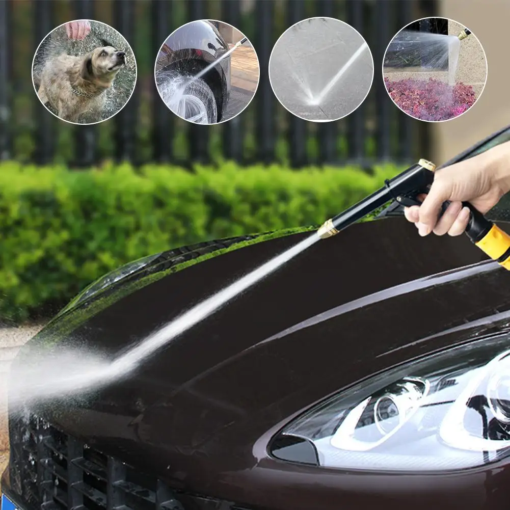 Car Wash Water Gun High Pressure Adjustable Nozzle Hose Set with Stainless Steel Clips for Garden Cleaning Watering Tasks