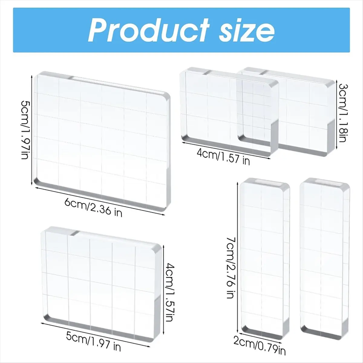 A56K 6 Pcs Acrylic Stamping Blocks,Clear Acrylic Stamp Block,Acrylics Blocks for Stamping,with Grid Lines for Crafts