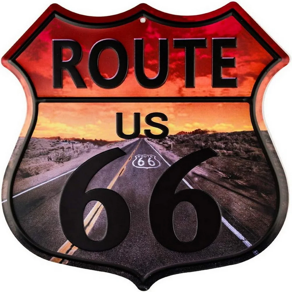 Route 66 American Dreams Shield Metal Tin Signs Posters Plate Wall Decor for Garage Bars Man Cave Cafe Clubs Home Retro Posters