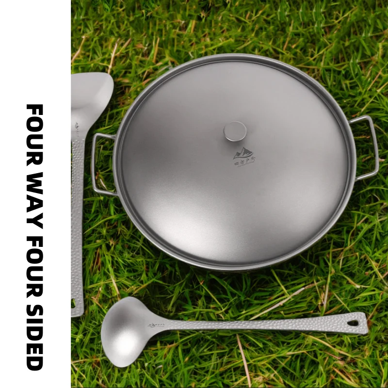 

Четырехвечеринки, уличная спиртовая плита из чистого титана, маленькая кастрюля для кемпинга, приготовления пищи, двойной ушной горшок, ложка, набор лопаток