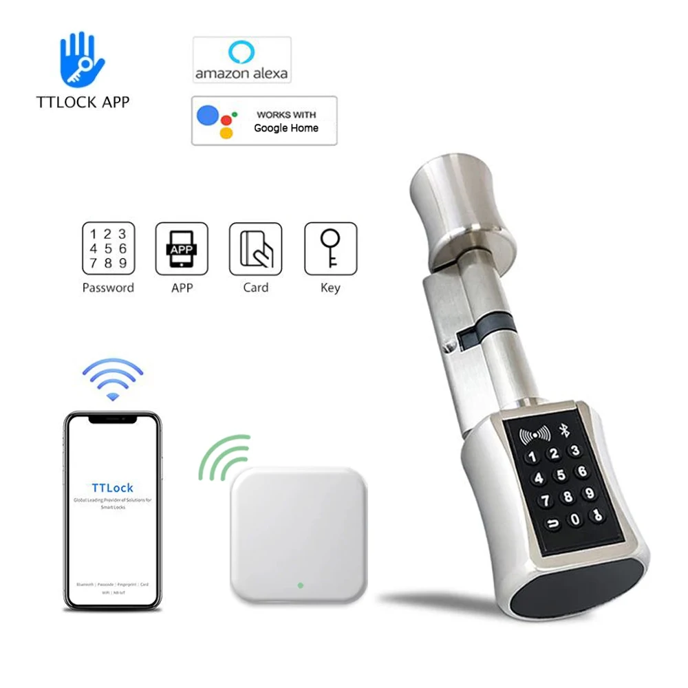 

Smart Lock TTlock Bluetooth Cylinder Lock WIFI Security Wireless Electronic Digital APP Keypad Code Keyless Lock