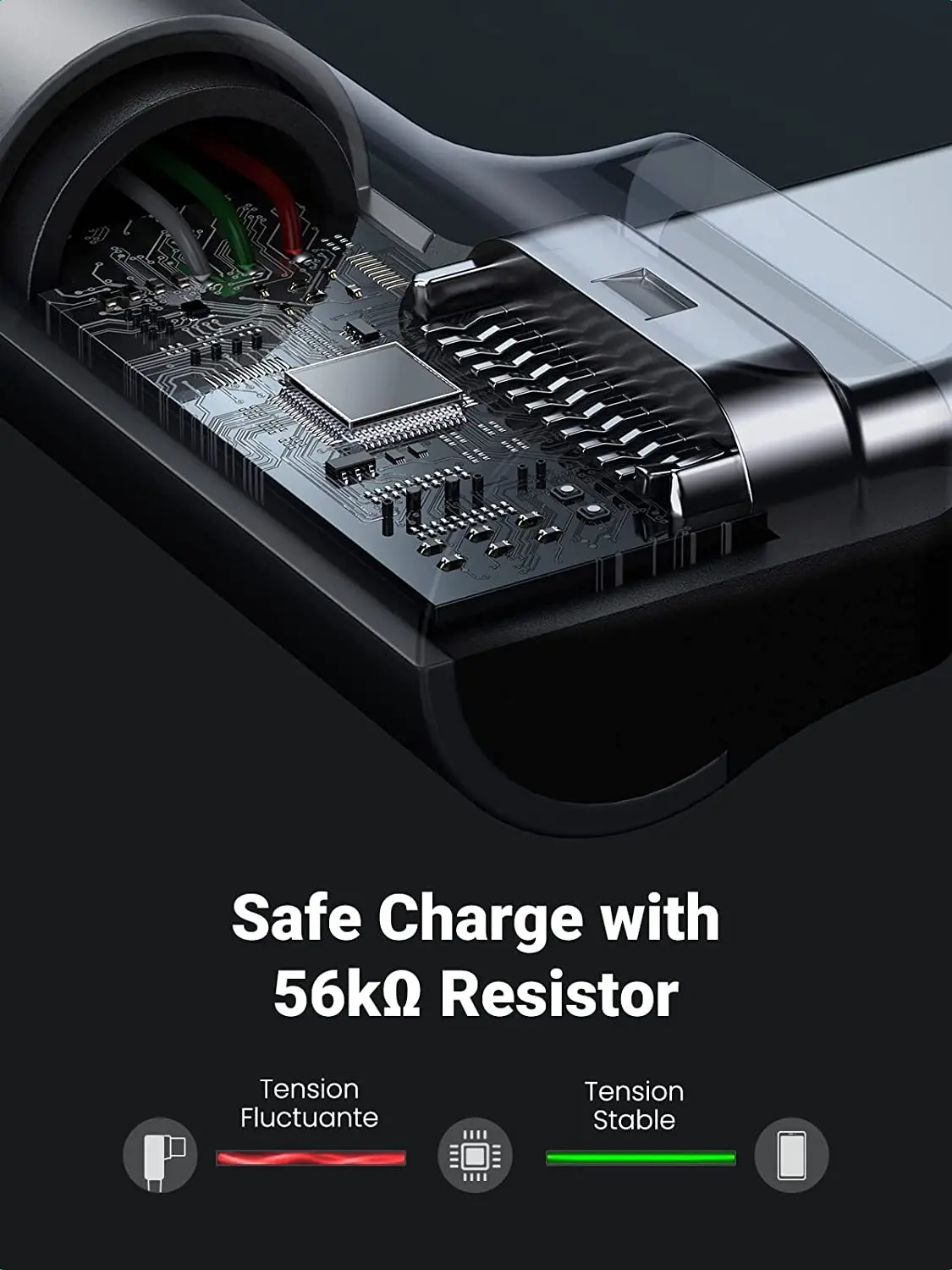 Cable UGREEN USB C de ángulo recto USB a a USB C Cable trenzado de carcasa de aleación de Zinc de alta pureza Diseño humanizado de 90 grados