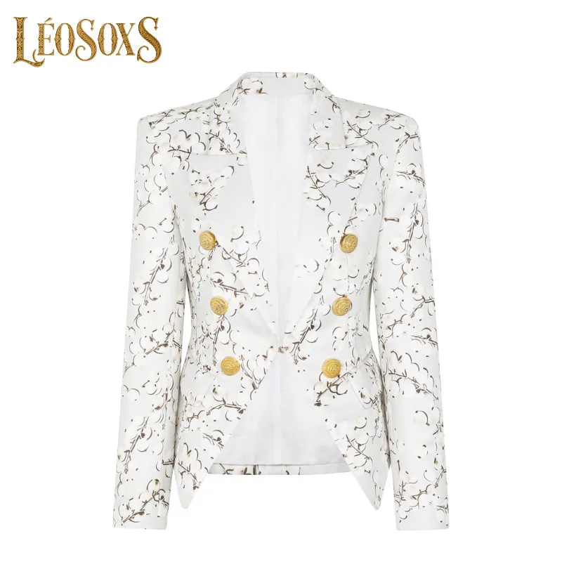 

LEOSOXS женский стильный одинарный пиджак с белым цветочным узором и двубортный дизайн для вневременной изысканной моды 2025