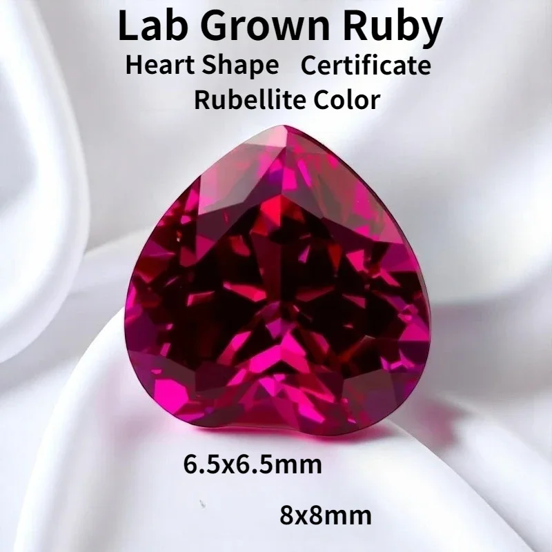 Rubellite Color Lab Grown Ruby Heart Cut Extremely Shiny Quality DIY Charms Ring Necklace Earrings Materials Certificate