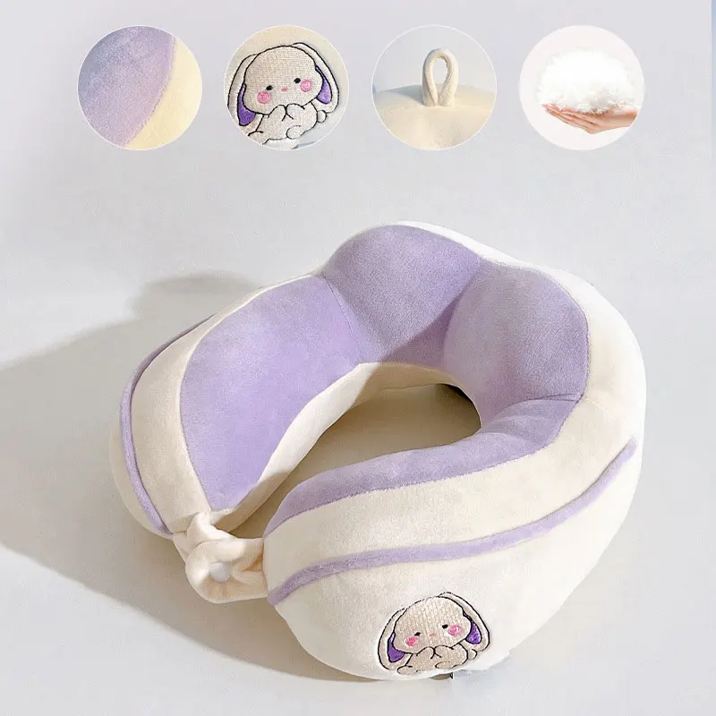2024 Cartoon Cute Rabbit Travel Pillow Office Nap Headrest Pillow for Train Airplane Car Sleep Cervical Neck Pillow Comfortable
