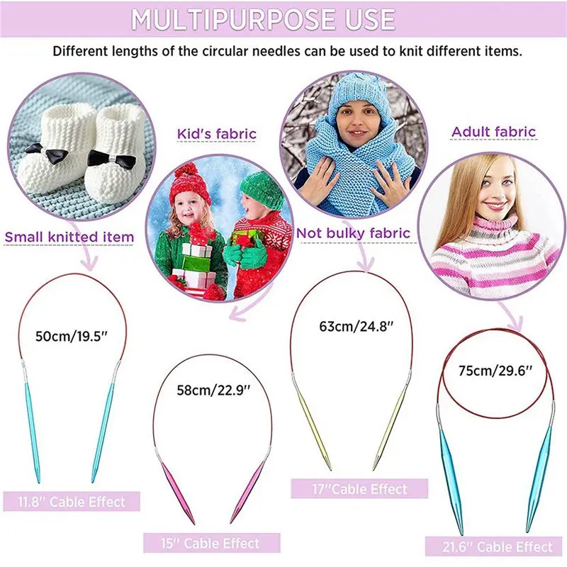 ABGE-52 Pieces Aluminum Interchangeable Circular Knitting Needle Set,13 Size Interchangeable For Knitting
