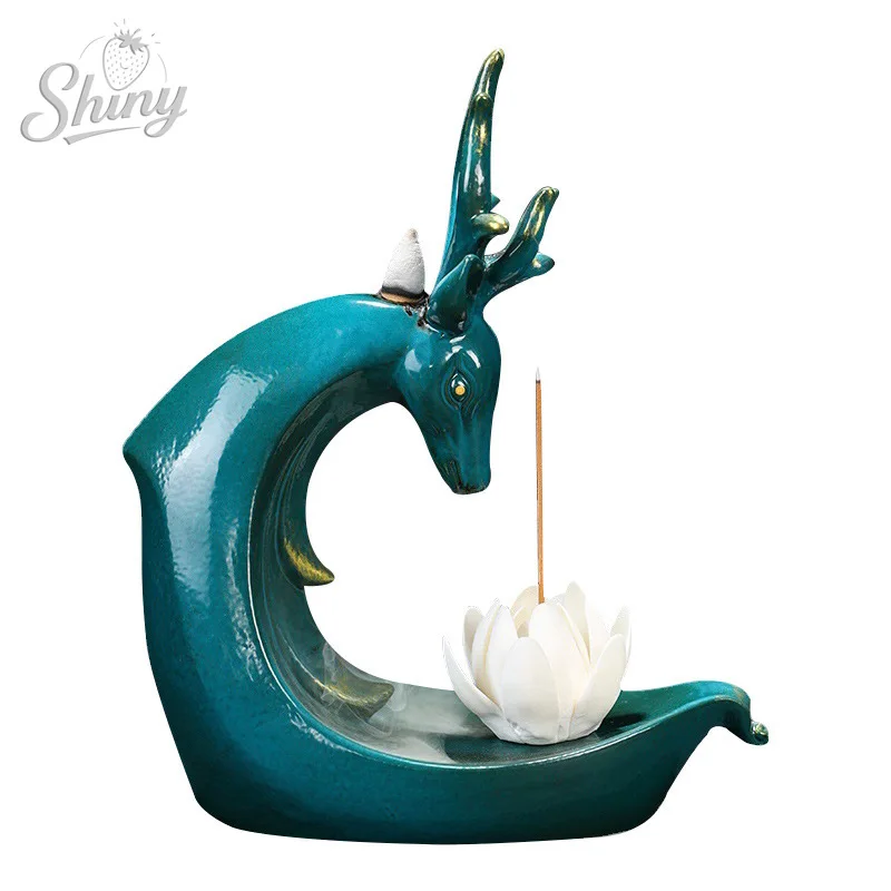 Ceramic Auspicious Deer Pouring Incense Burner Tea Room Study Living Room Zen Incense Burner Ornament Gift