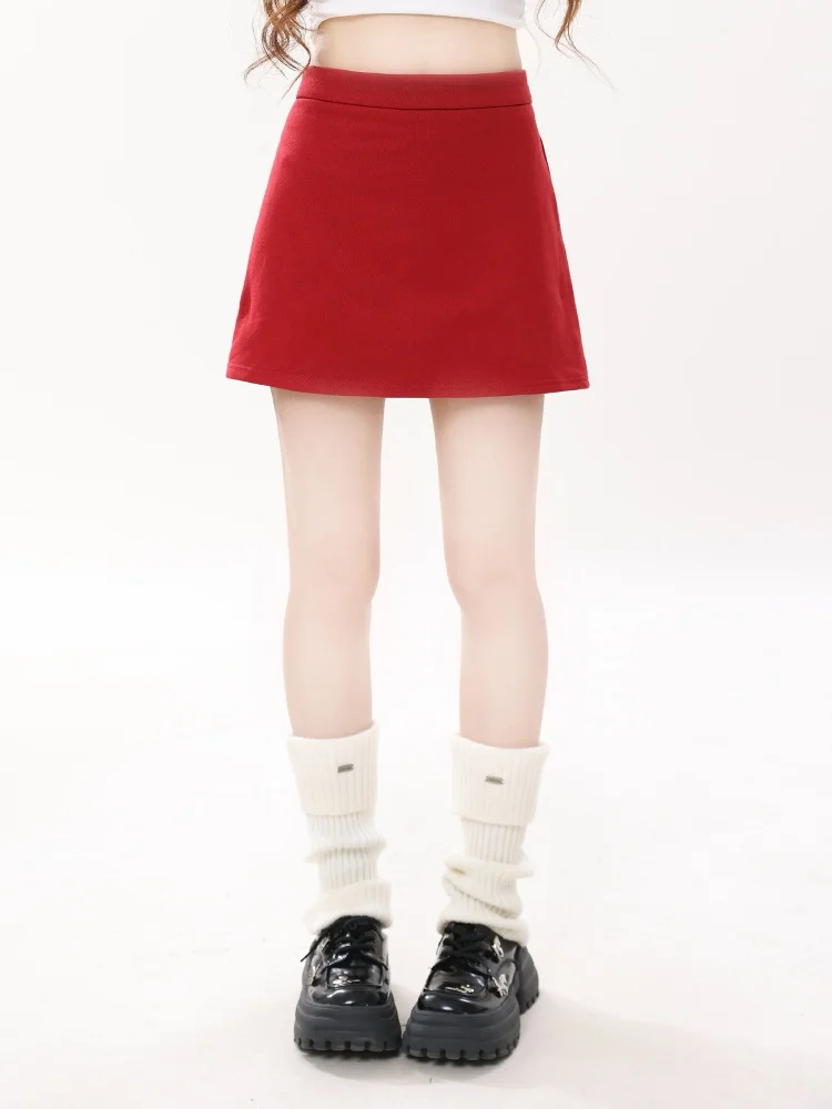 

ENJOG American Embroidery Red ort Skirt Women's Slimming f-length Versatile Sli Summer Skirt for Ladies