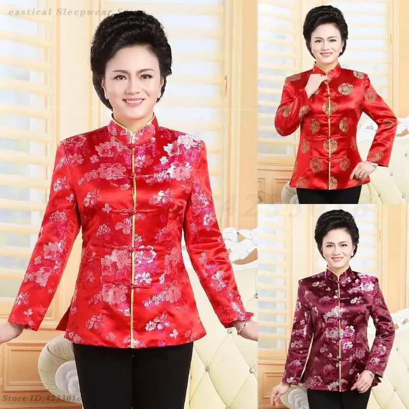 Large Size 3XL Printed Cheongsams Coat Women Tang Clothes New Chinese Tradition Style Monther Jacket Vintage Button Qipao Top