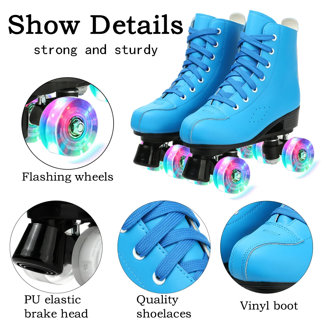 Flash Quad Roller Skate Shoes Double-Row 4 Wheels Skates Kids Beginner Adult Women Men Outdoor Skating Sneakers Size 32 34 37-41