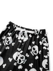 Women Christmas Skull Print Pajama Pants Elastic Waist Long Pants Skeleton Straight Pants Lounge Bottoms Sleepwear