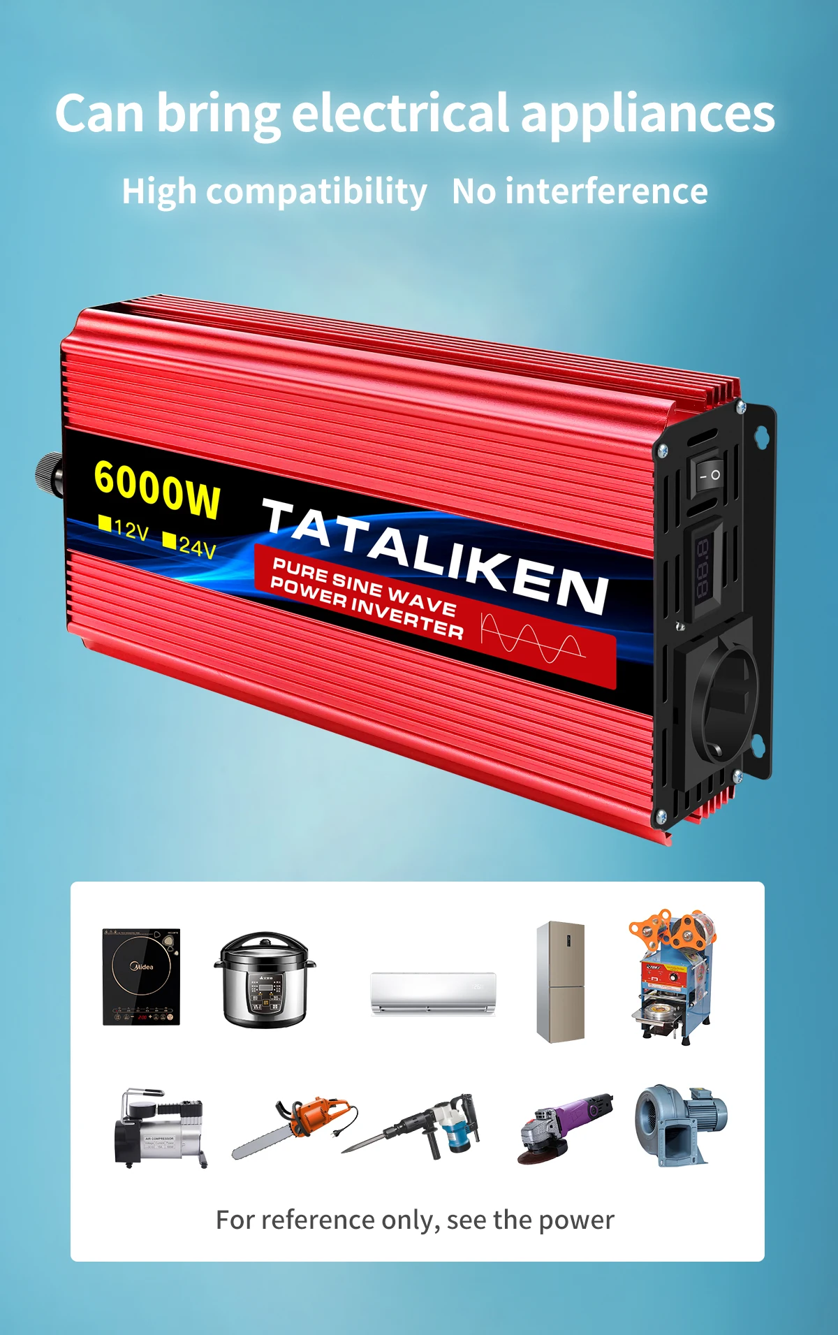 Wechselrichter reine Sinuswelle 2500 W/3500 W/4500 W/5000 WDC 12 V/24 V zu AC 220 V 230 V Spannungsübertragungskonverter Ladeadapter EU-Buchse – Detail 9