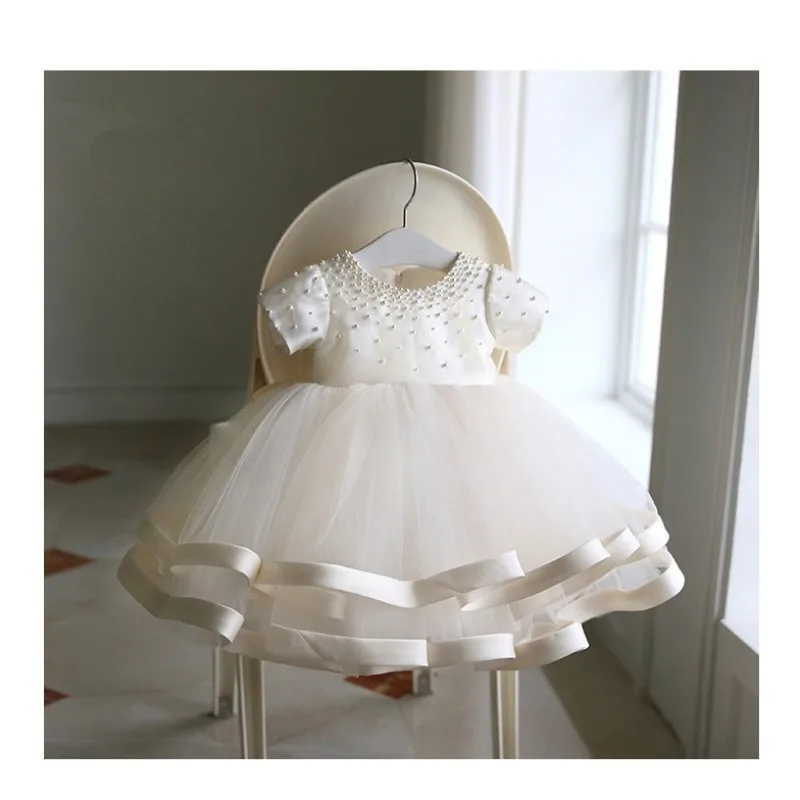 Newborn Baby Girls Gown for Baptism Christening 1st Birthday Infant Dresses Beaded Tulle Party Prom Toddler Girl Party Dresses