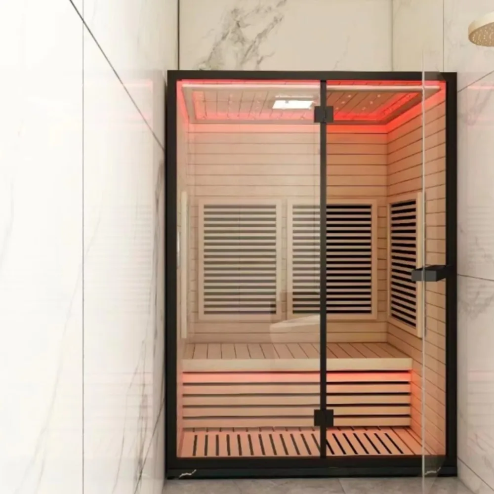 Outdoor Cedar Wood Steam Sauna, Traditional Dry Sauna Room with 6KW Heater & Glass Door for Home Garden Backyard
