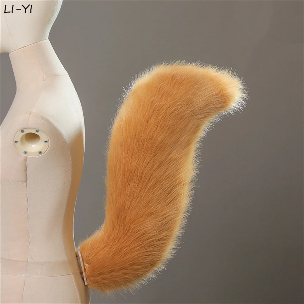 Plush Animal Tail Wolf Fox Cat Tail with Adjustable Belt Cosplay Accessories Role Play Party Props Furry Fluffy Dog Fox Tail