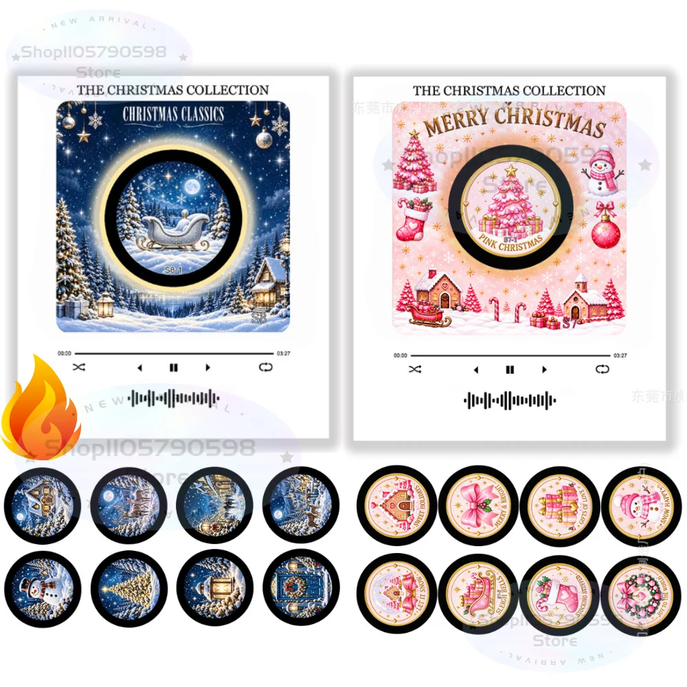 New Christmas NFC Magnetic Vinyl Record Player Ambient Night Light Acrylic Music Player with 9 Replaceable Discs Fridge Ornament