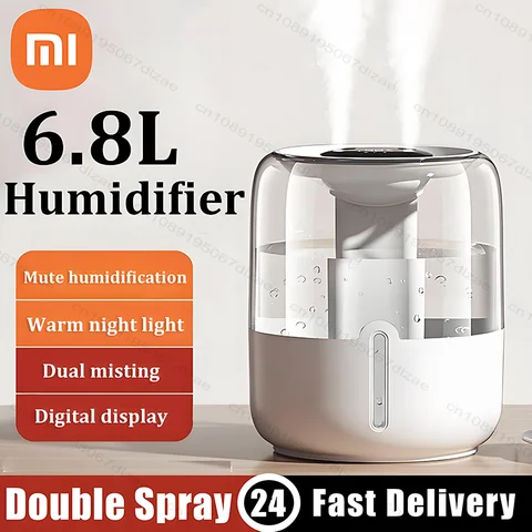 Xiaomi 6.8L 대용량 더블 스프레이 조용한 가습기 USB 홈 침실 사무실 LED 야간 조명 에센셜 오일 디퓨저
