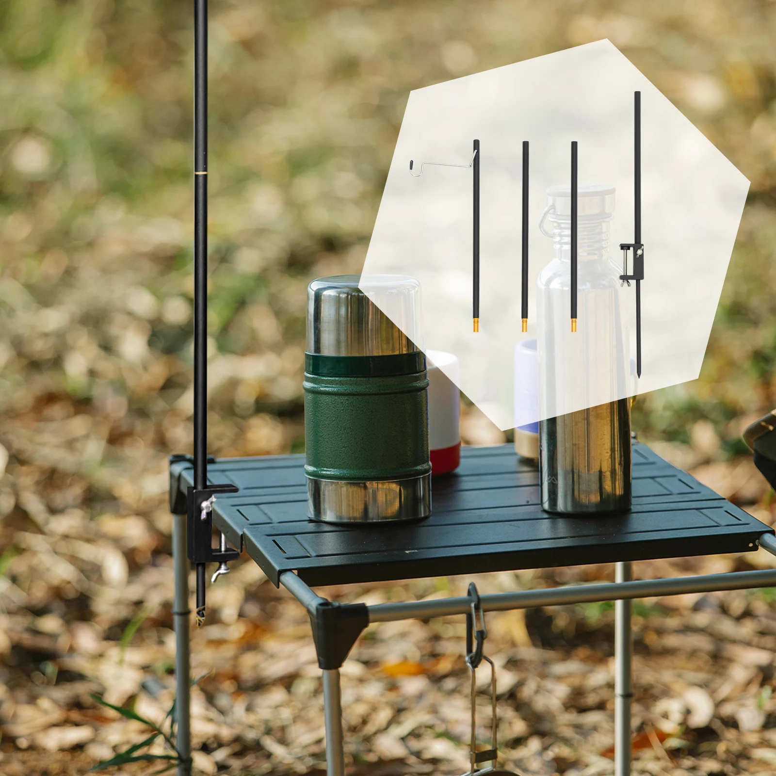 

1 set Portable Camping Lantern Stand Double Hooks 4 Sections Black Aluminum Alloy Light Rack Outdoor Foldable Lamp Bracket