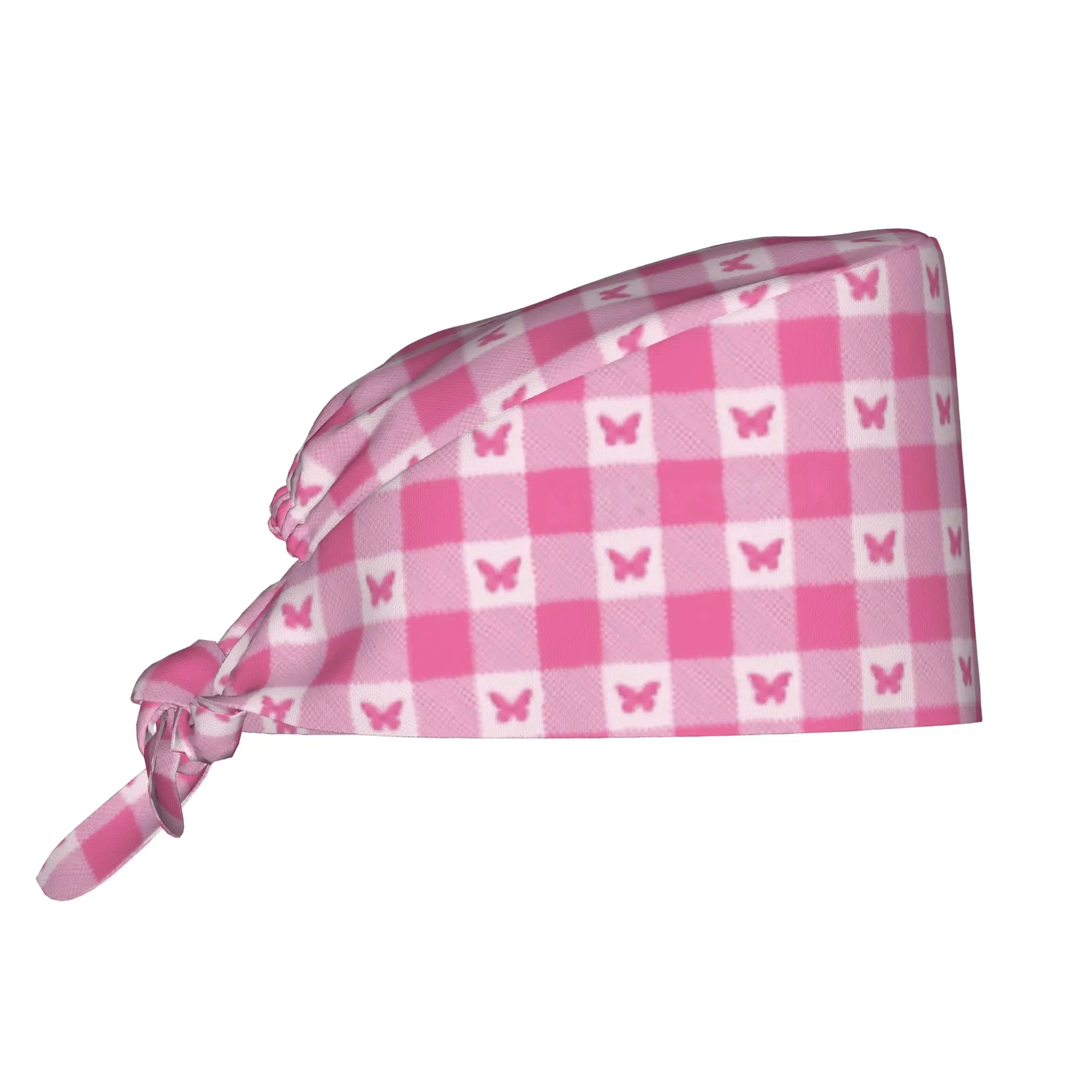 Adjustable Butterfly Colourful Square Checkered Plaid  Working Hat Surgical Hat Scrub Nursing Doctor Surgeon Cap for Chef
