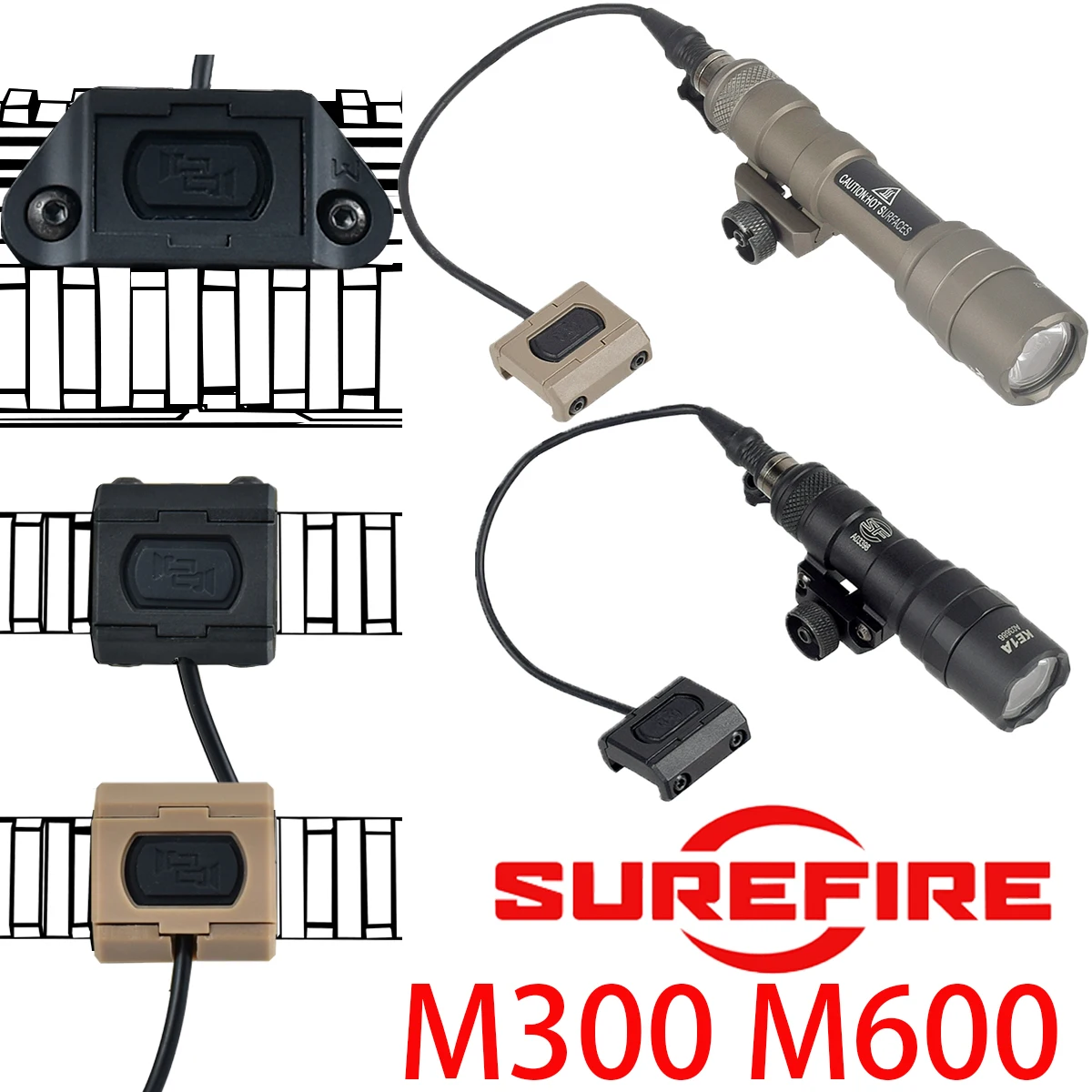 UNITY Pressure Switch With Tactical Surefire M600 M300 M600B Powerful Flashlight Switch Fit 20mm Rail SF M600 Scout LED Light
