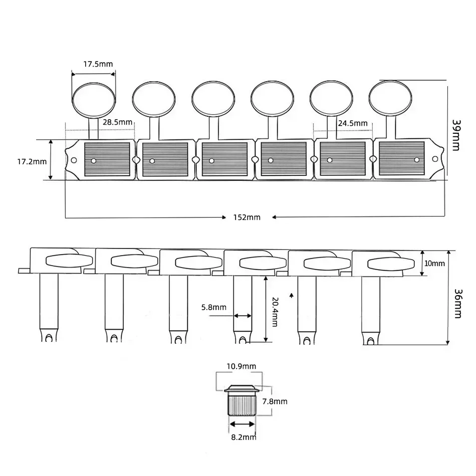 Gearlly Un set di 6 in linea 6R Nichel Argento Teste di macchine per chitarra elettrica vintage Accordatori Chiave di accordatura Pioli Accessori