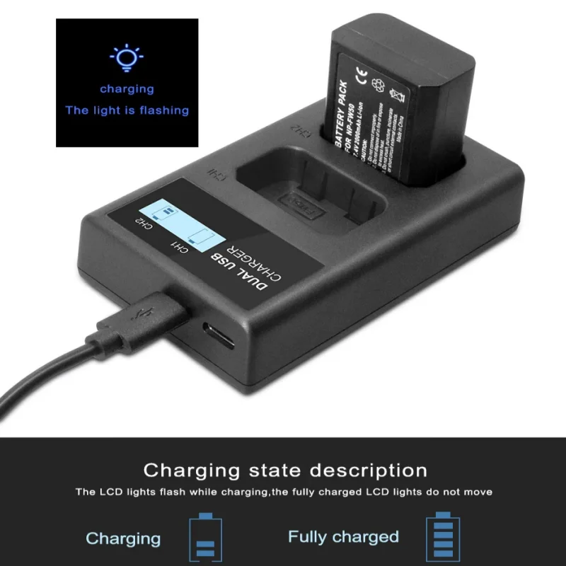 NP-FW50 LCD USB double chargeur NP FW50 chargeurs de batterie d'appareil photo pour Sony Alpha a6500 a6300 a7 7R a7R a7R II a7II NEX-3 NEX-3N NEX-5
