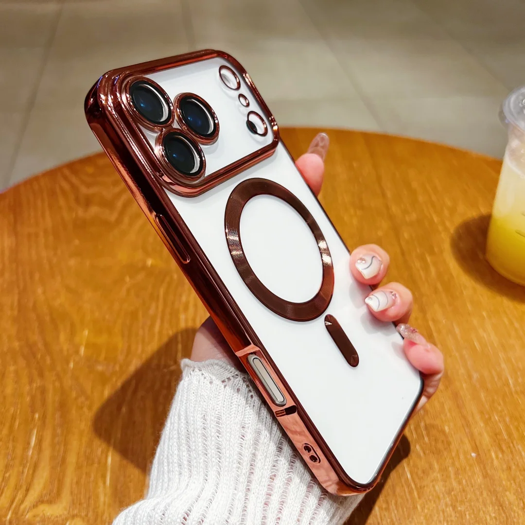 Luxury Plating Clear Magnetic For Magsafe Wireless Charge Case For iPhone 17 Air 16 15 14 Plus 11 12 13 Pro Max Protection Cover