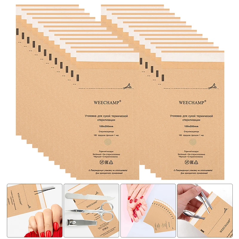 100PCS Kraft Paper Cleaning Bag High Temperature Disinfection Self Sealing Cleaning Bag For Dental Tools and Tattoo Products