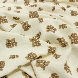 100X135cm Double Layer Gauze Cotton Crepe Fabric Cartoon Bear Printed Cotton Fabric for DIY Sewing Home Textile Sleeping Wear