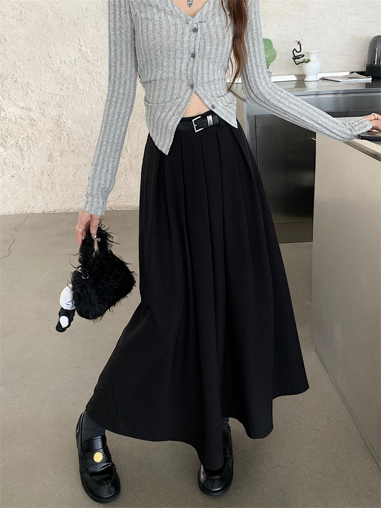 2026 New Korean Skirt Women Solid Color Versatile Mid-length Pleated Skirt Large Swing Type Skirt Female Long Skirts for Women