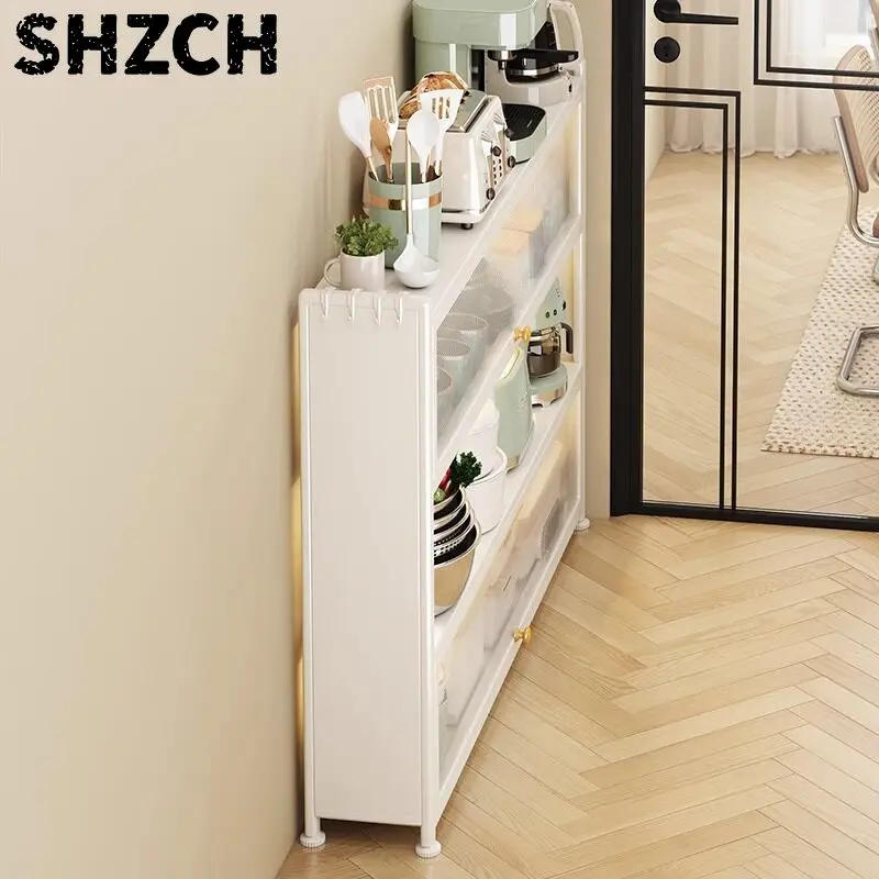 Slim Storage Cabinet on Wheels Multifunctional Narrow Storage Tower Dustproof Organizer for home Hallway Side Shelf Rack Simple
