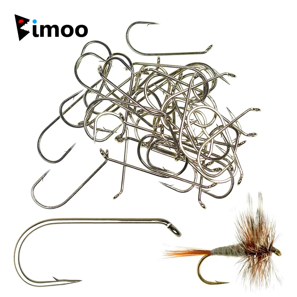 50/100 peças Anzóis de Pesca com Haste Longa para Pesca com Mosca (Dry, Wet, Nymph, Shrimp, Caddis, Pupa, Streamer) e para Atado de Moscas