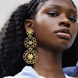 Gold Color Long Earrings For Women Big Drop Earrings Dubai Fashion Jewelry Wedding Party Gift Trending