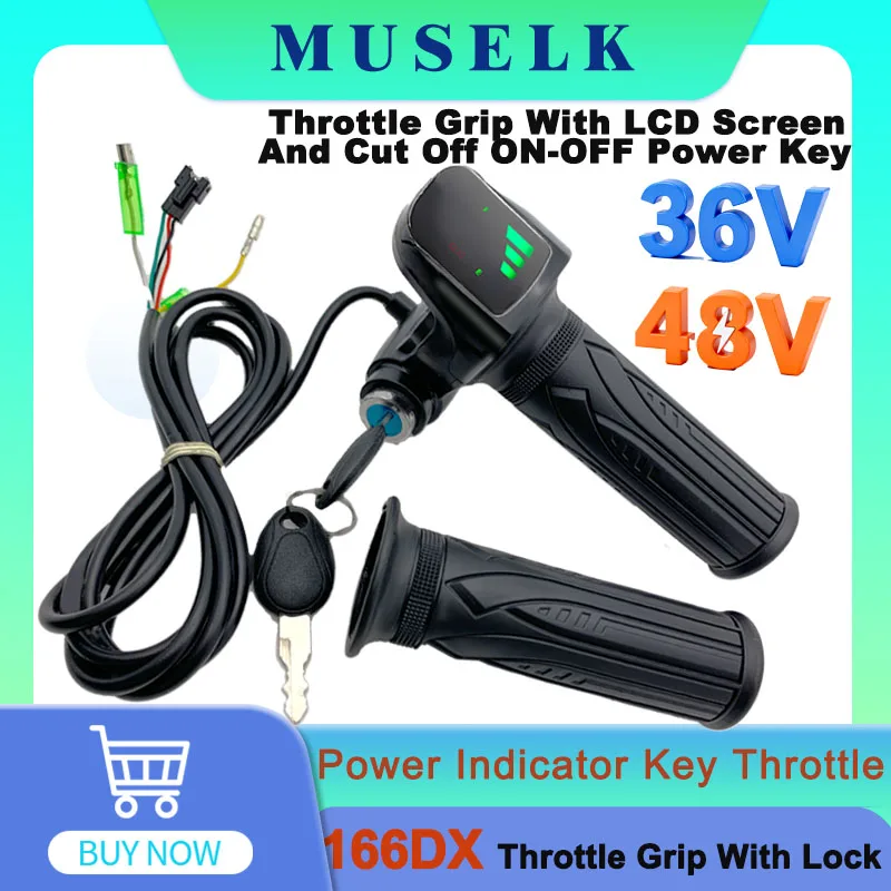 

36V 48V Ebike Electric Bicycle Throttle Grip Scooter Accelerator with Lock Handle Ebike Power Indicator Key LED