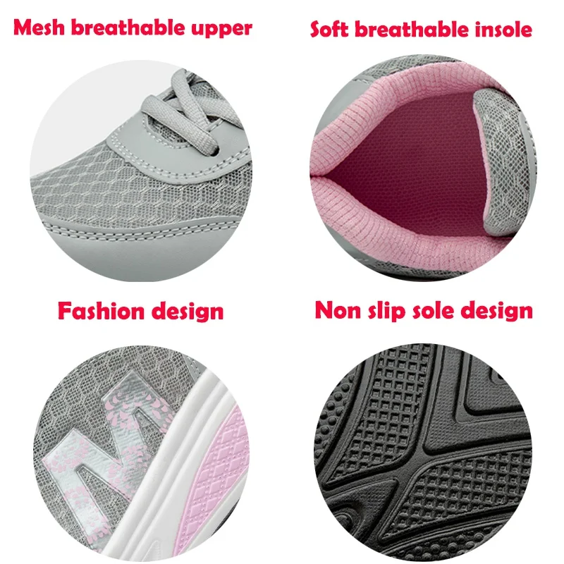 Brand Women Sports Shoes Casual Lace Up Breathable Mesh Sneakers Running Shoes Comfortable Fitness Shoes Platform Shake Shoes