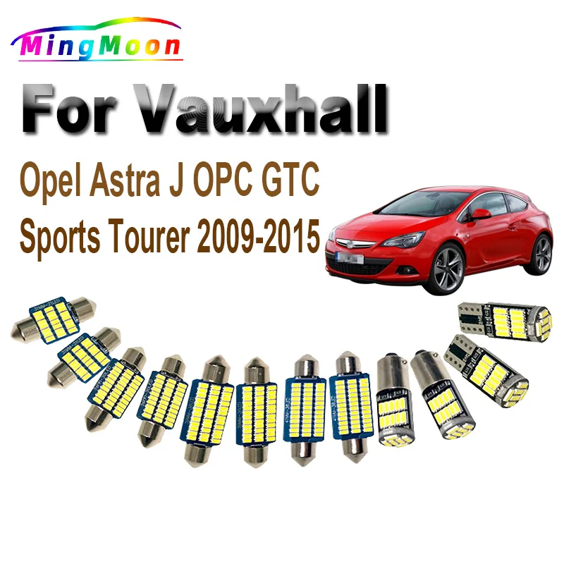 Kit de luz interior LED para Vauxhall Opel Astra, lâmpada de sol viseira, canbus, OPC, GTC Sports Tourer, 2009, 2010, 2011-2014, 2015, 15 peças