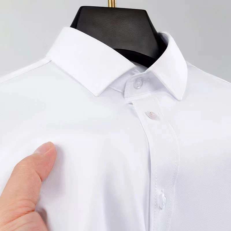 Mikroelastische bügelfreie Bürohemden für Herren, neueste Anti-Falten-Soft-Business-Hemden ohne Tasche, smarte, legere Herren-Langarmhemden