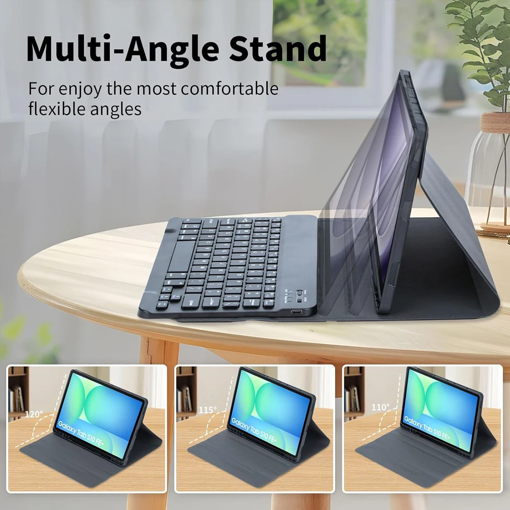 삼성 갤럭시 탭 S10 FE 플러스 13.1인치 태블릿 케이스, 탭 S10 FE+ 13.1인치용 탈착식 키보드 커버 (펜슬 홀더 포함)