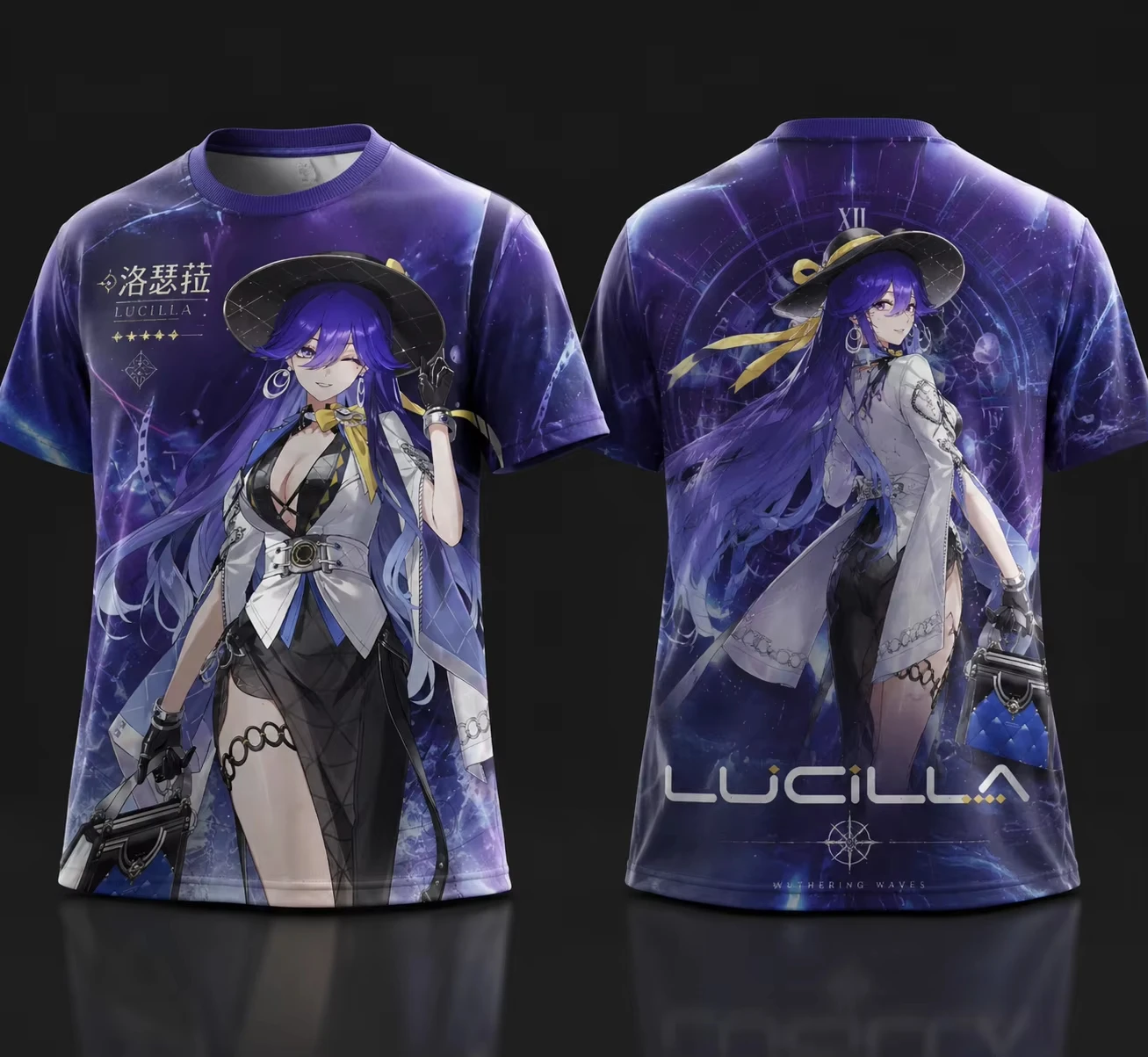 Mingchao Multi Character Collection Printed T-shirt Anime Front and Back Printed Short Sleeve Manga Exhibition Wear Loose Unisex