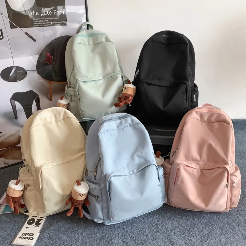 

INS Fashion Junior High School Student Large Capacity schoolbag New Simple bag Versatile Solid Color Japanese Girls' Backpack