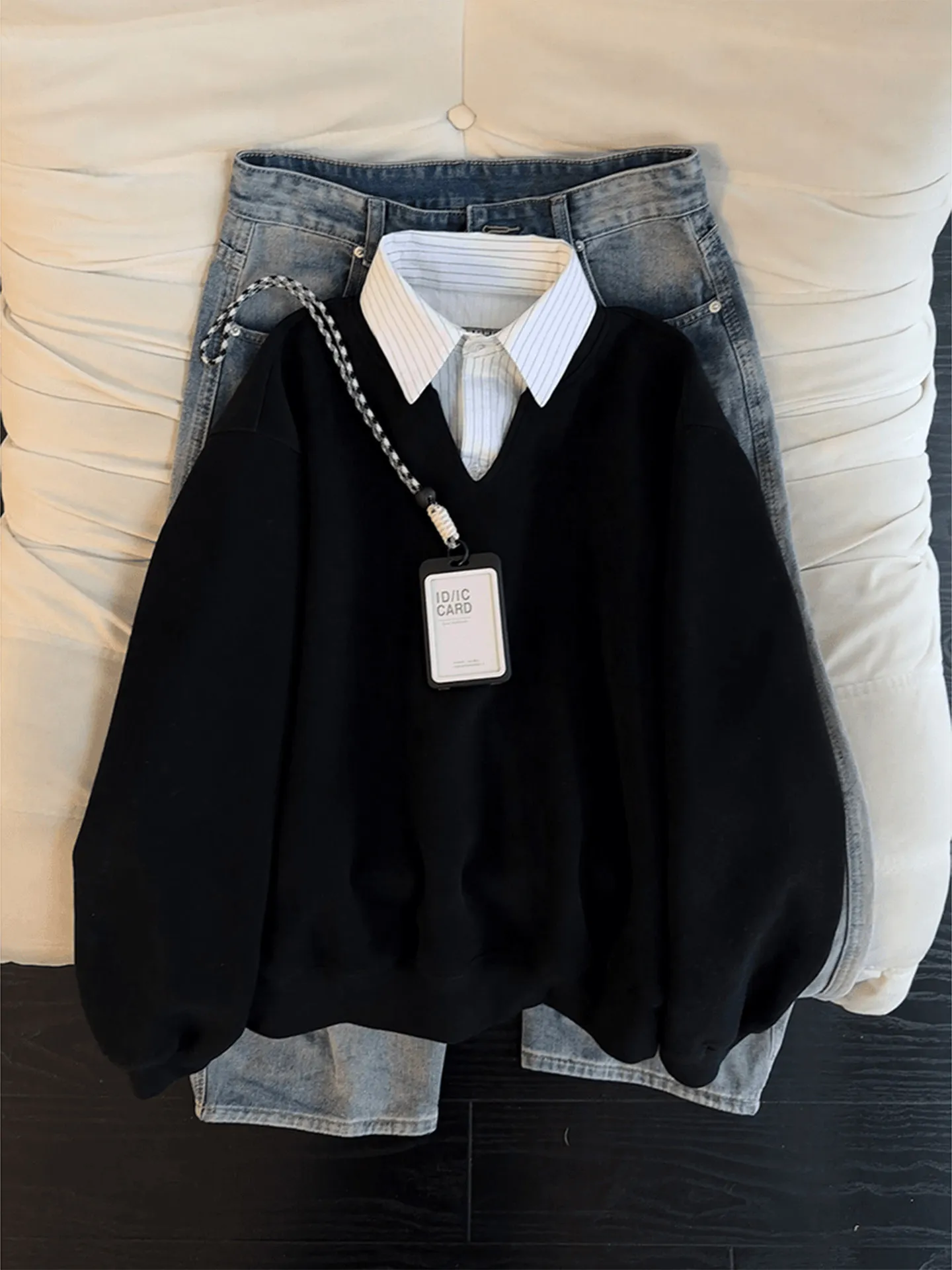 

Мужская весенняя модная куртка-обманка с V-образным вырезом, длинными рукавами и пэчворком в американском стиле