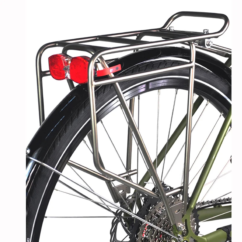 Rack traseiro de aço inoxidável para viagens de bicicleta, porta-bagagens, bolsa de transporte de bicicleta, cabide de carga, prateleiras traseiras, longa distância