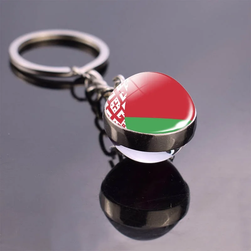 Flag Keychain Russia Netherlands France America Belarus Spain Glass Ball Keyring Chain Country National Flag Jewelry Keychains