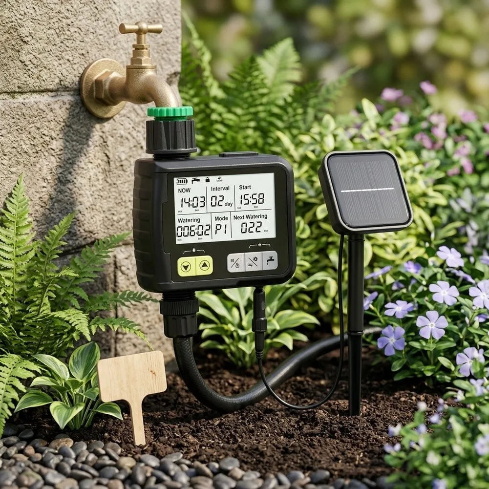 Rain Detecting Solar Timer for Drip Irrigation For Garden Balcony Patio 13.5x11.2x5.5 cm IP54 Waterproof Design